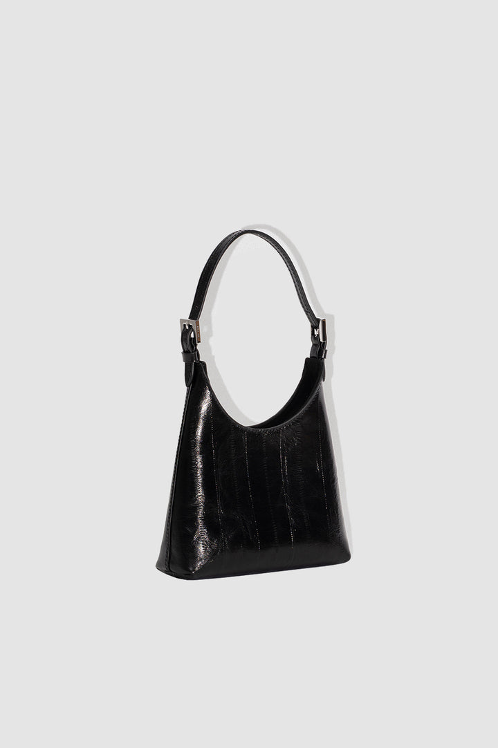 Baby Camryn Black Eel Embossed Leather Top-Handle Bag