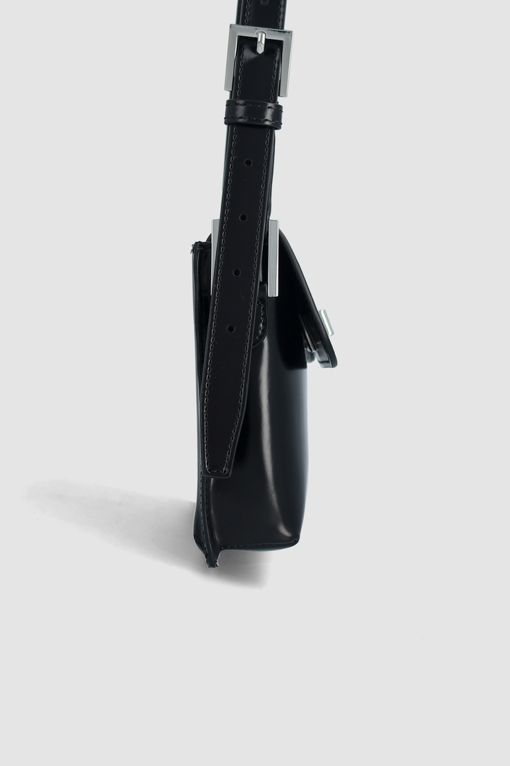 Billy Black Semi Patent Leather Shoulder Bag
