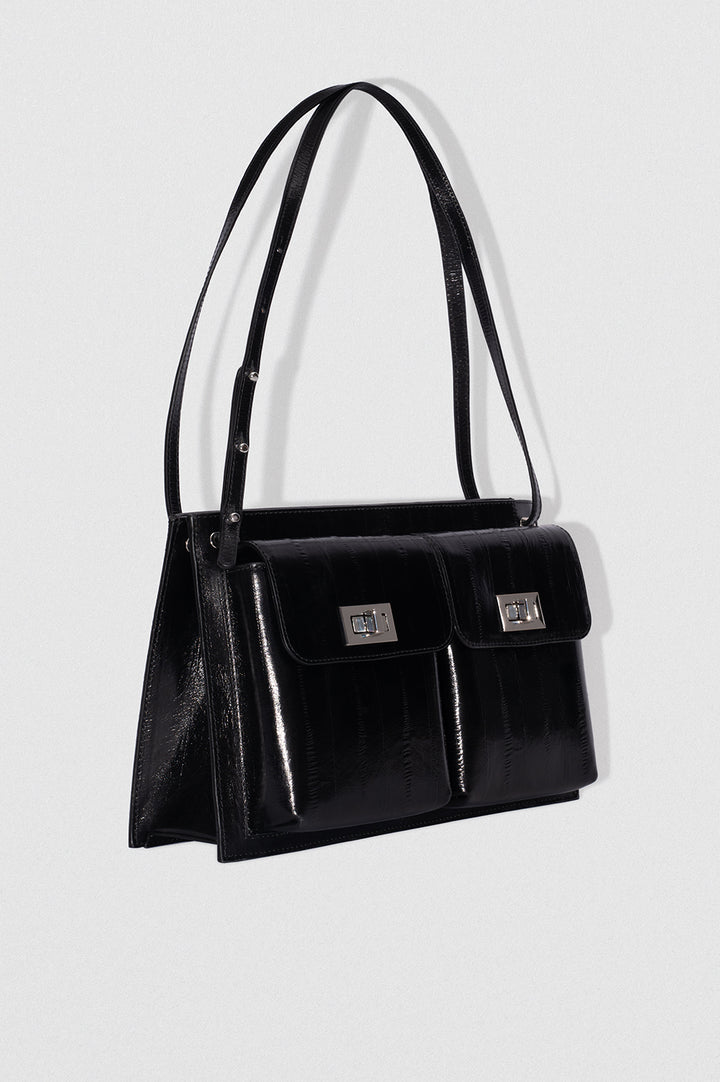 Billy Tote Black Eel Embossed Leather Shoulder Bag