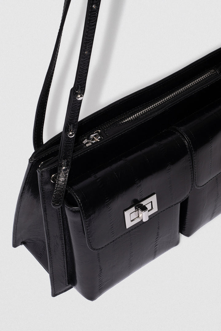 Billy Tote Black Eel Embossed Leather Shoulder Bag