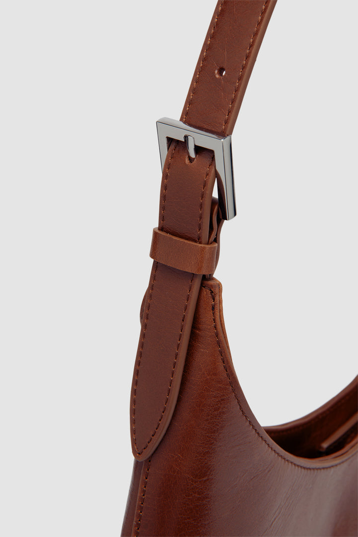 Camryn Tan Distressed Leather Shoulder Bag