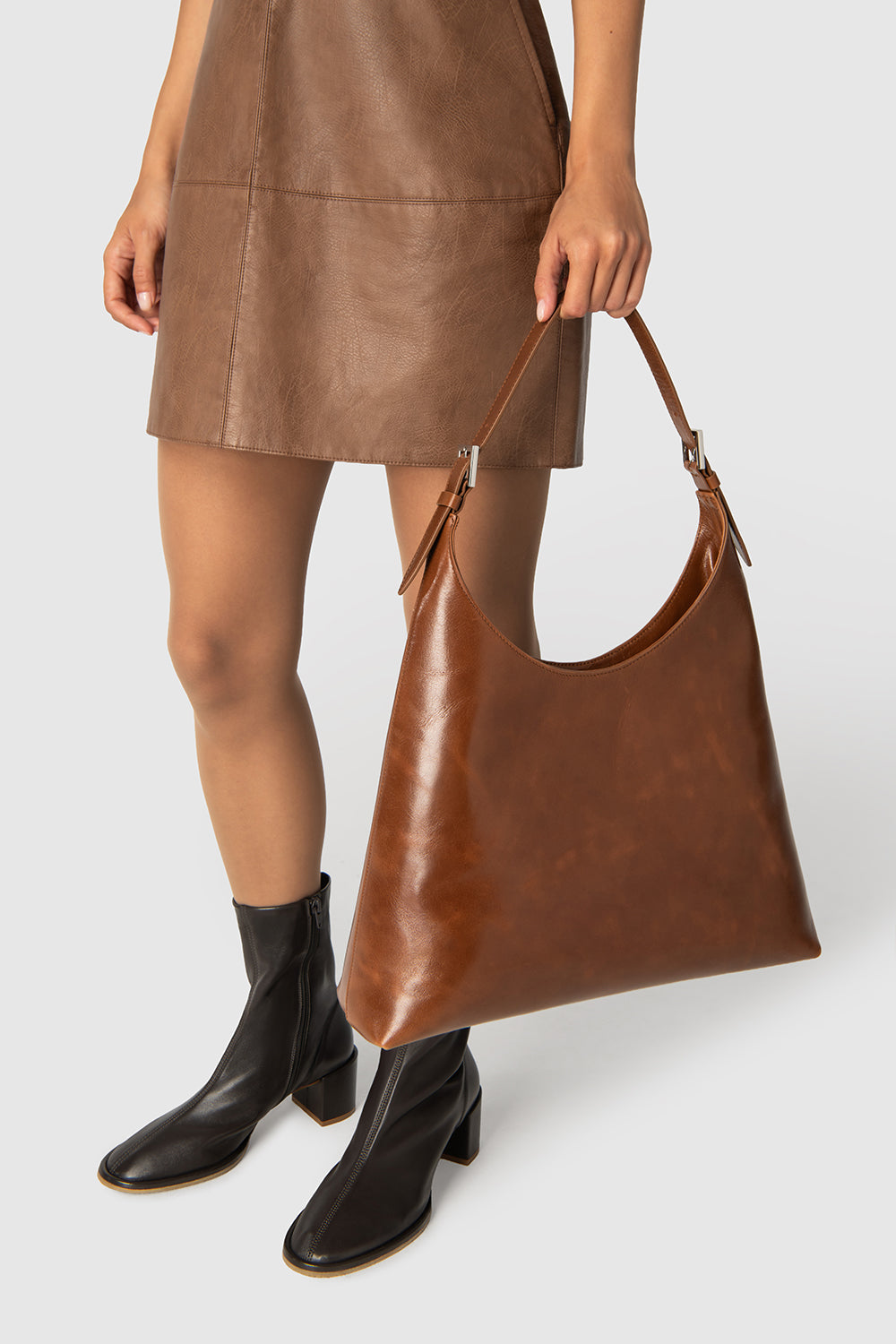 Camryn Tan Distressed Leather Shoulder Bag