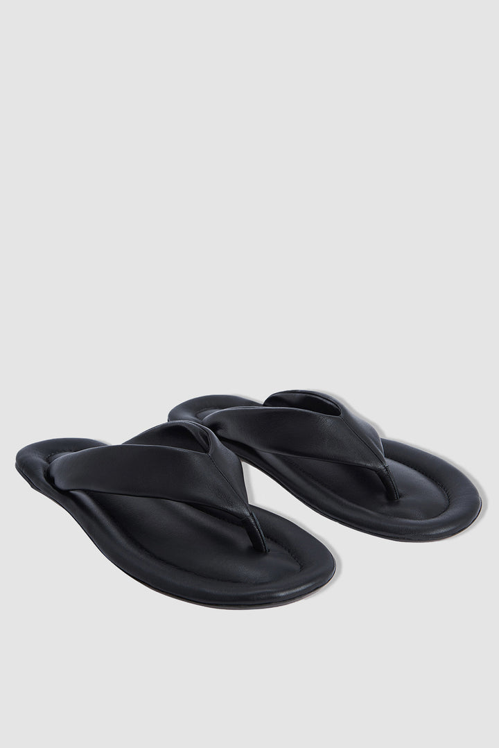 Dasha Black Nappa Leather Flip-Flop Sandal