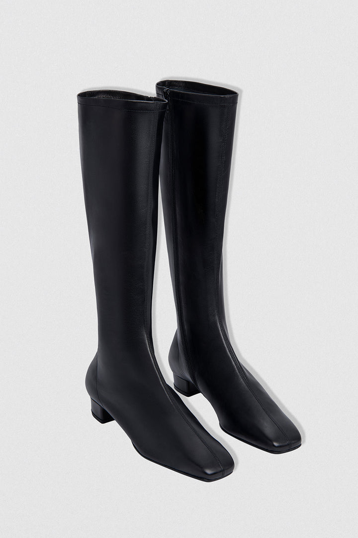 Edie Black Leather Knee-High Boot