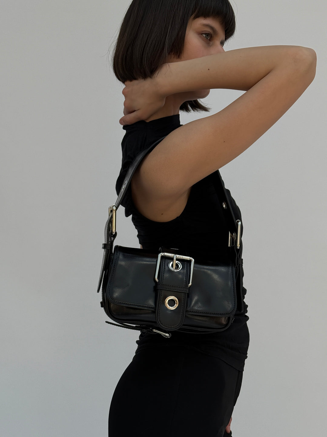 Eloise Black Creased Calf Leather Shoulder Bag