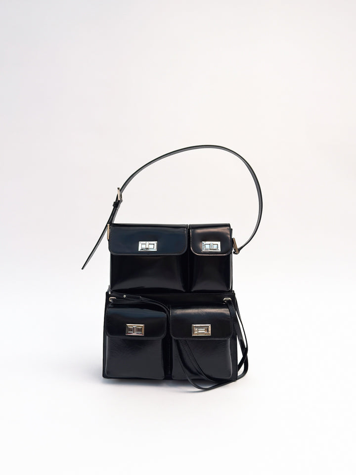 Billy Tote Black Creased Leather Shoulder Bag