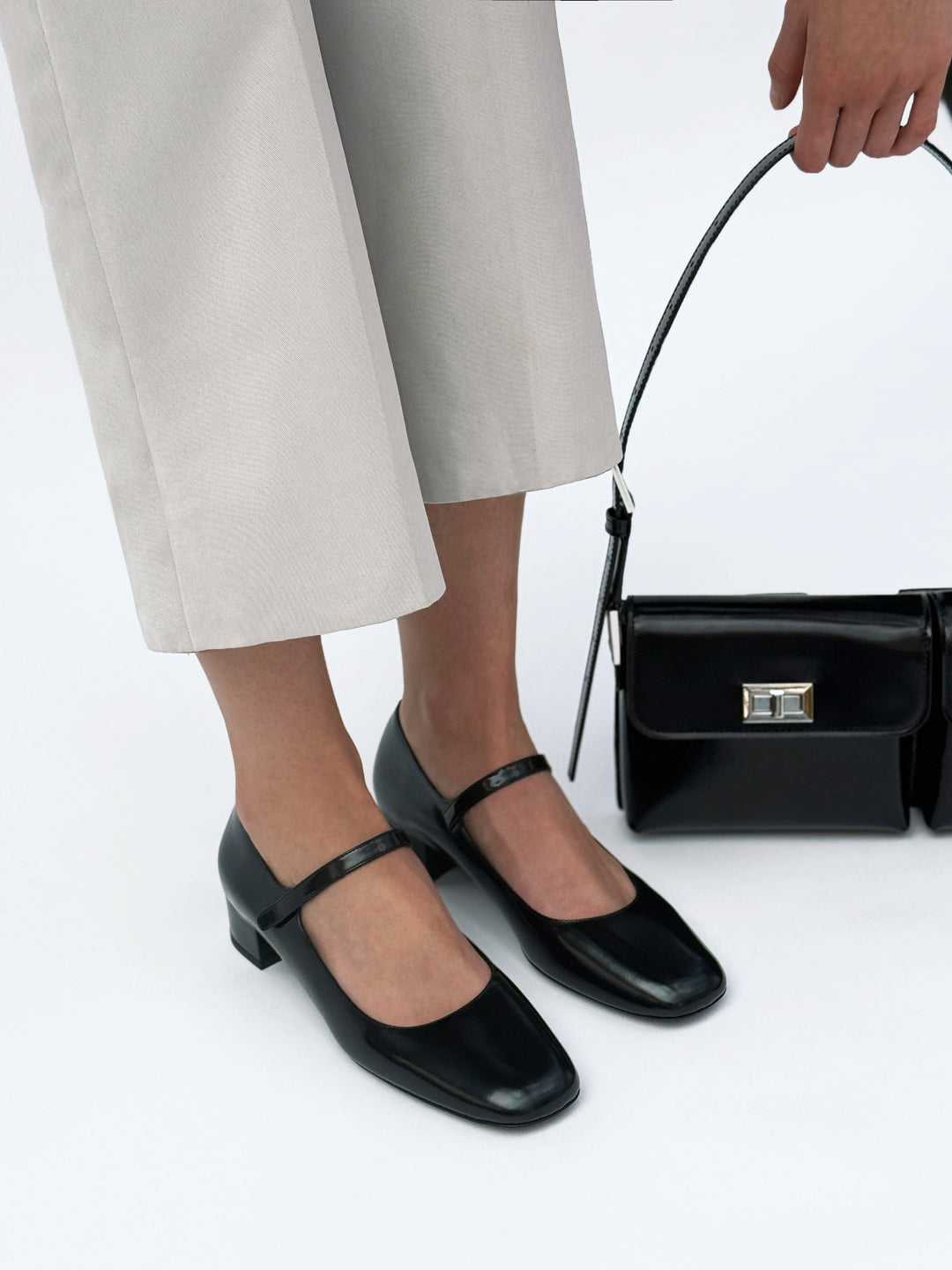 Ginny Black Semi Patent Leather Mary Jane Pump