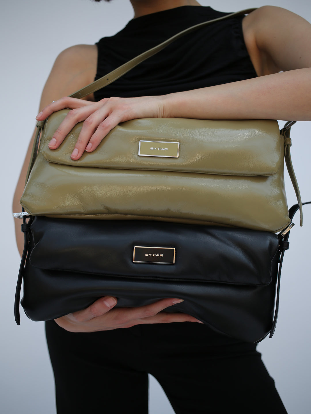 Puffy Tilda Black Lamb Nappa Leather Shoulder Bag