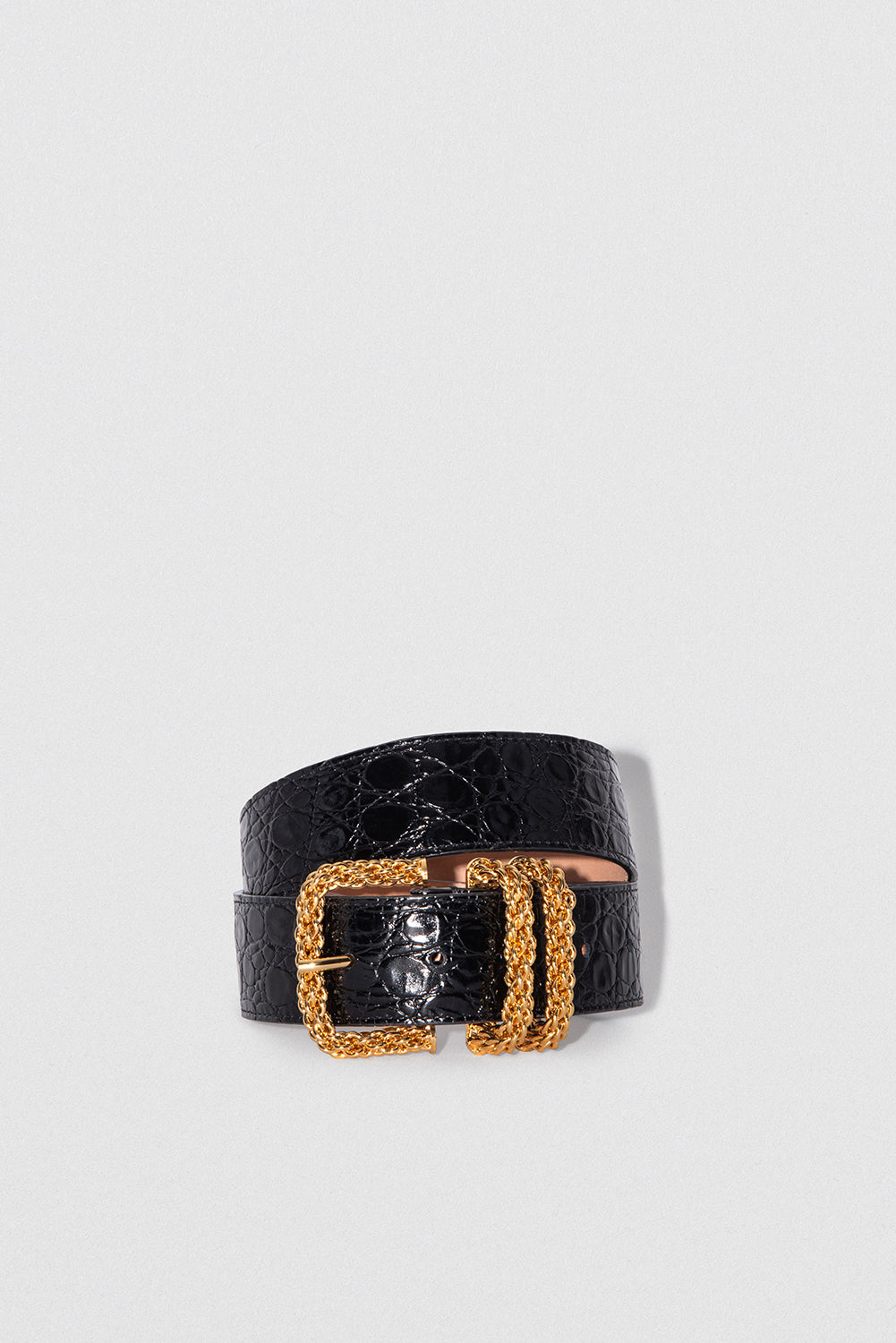 Katina Black Circular Croco Embossed Leather Belt
