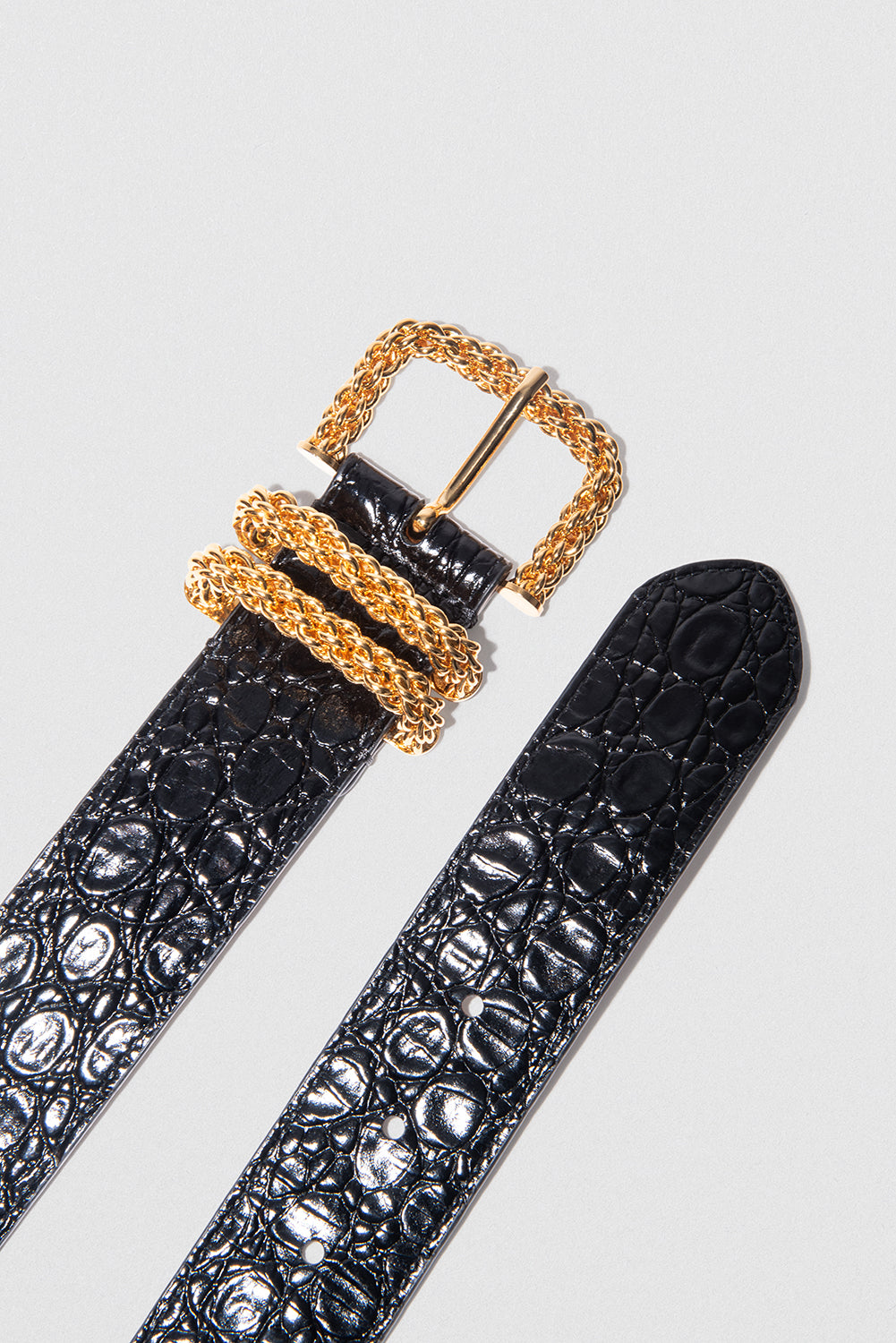 Katina Black Circular Croco Embossed Leather Belt
