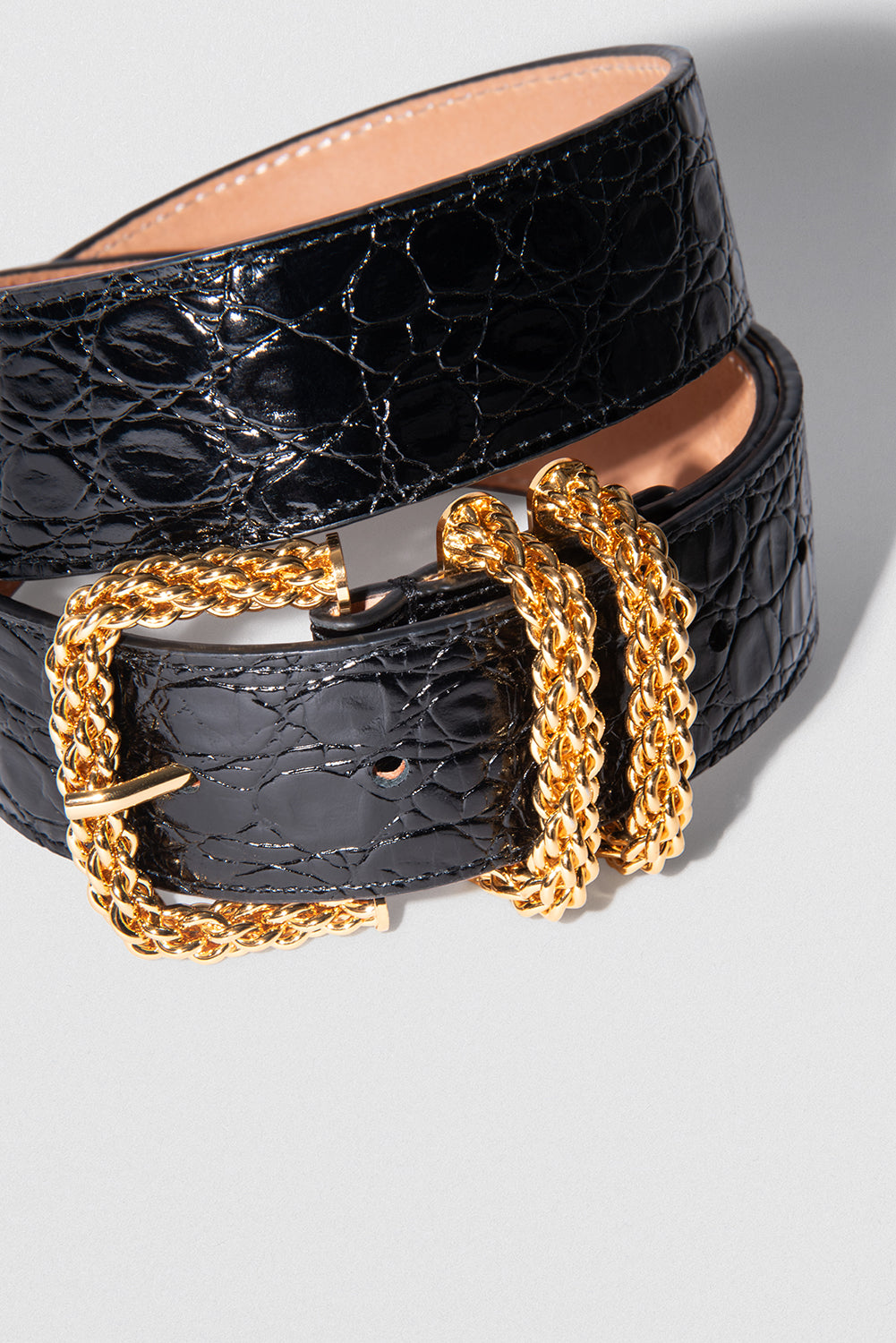 Katina Black Circular Croco Embossed Leather Belt
