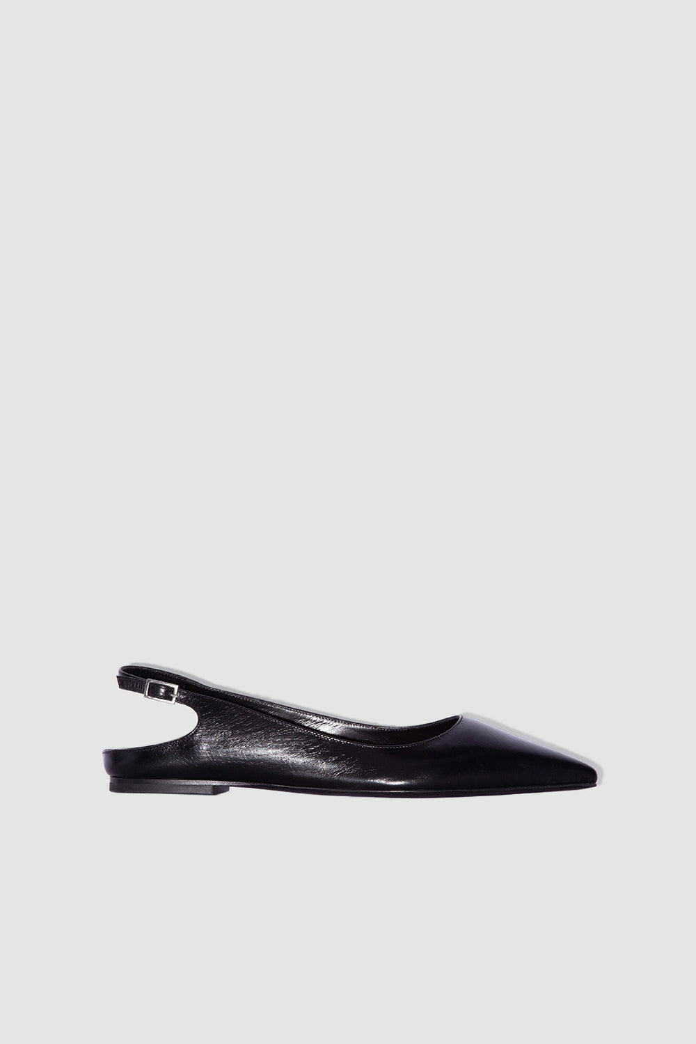 Koyna Black Creased Calf Leather Slingback Flat