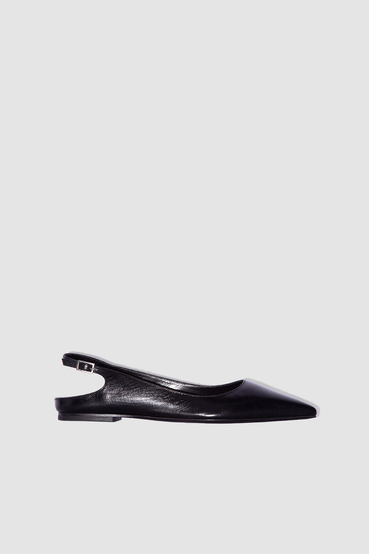Koyna Black Creased Calf Leather Slingback Flat
