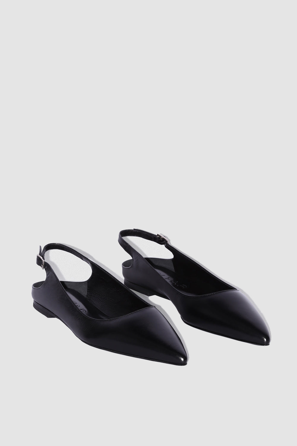 Koyna Black Creased Calf Leather Slingback Flat