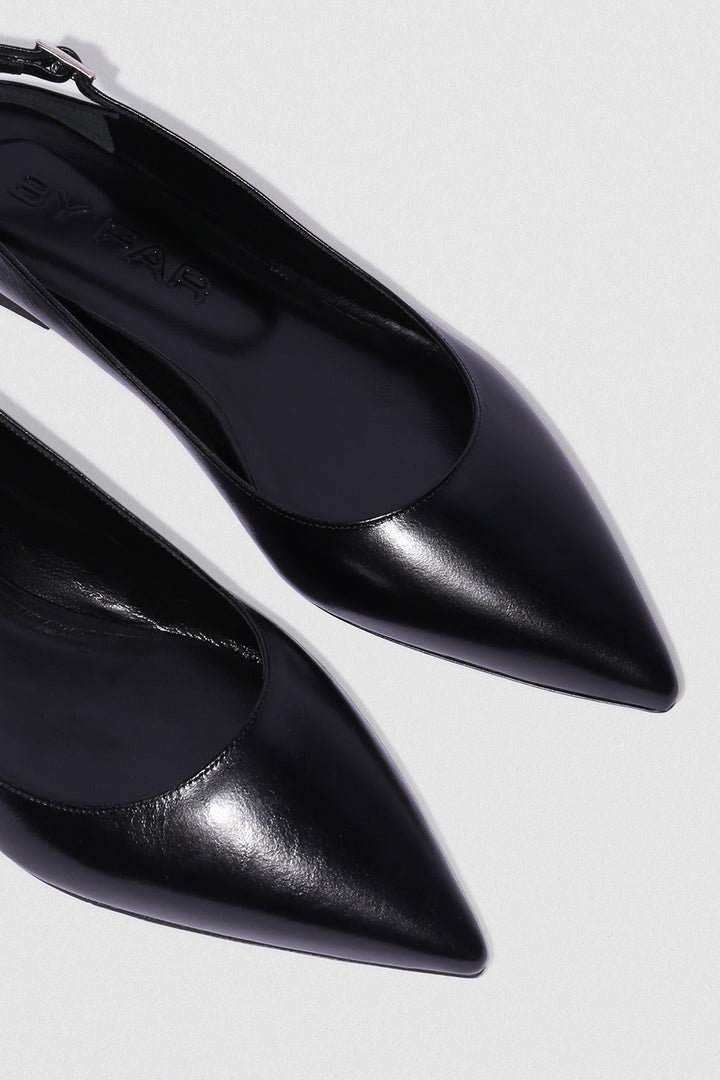 Koyna Black Creased Calf Leather Slingback Flat