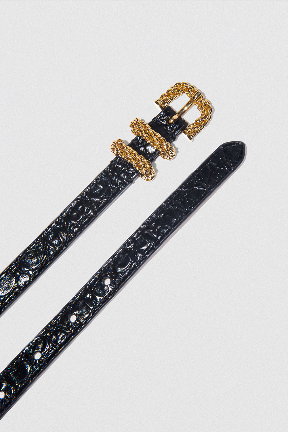 Kat Black Circular Croco Embossed Leather Belt