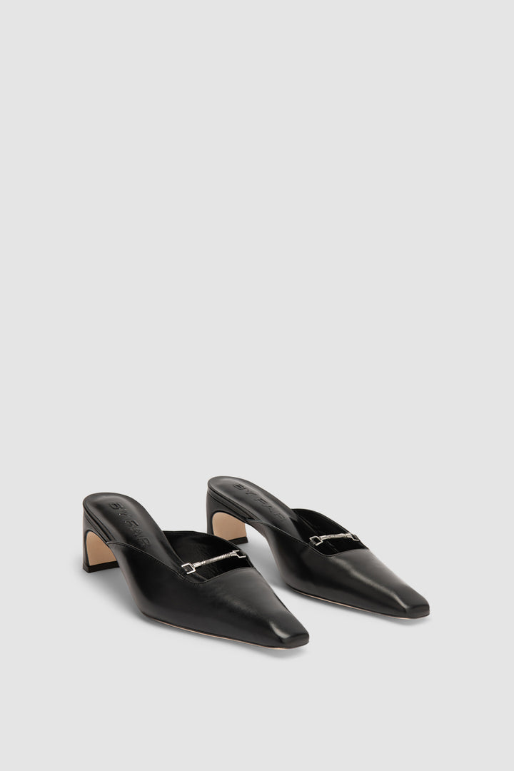 Leda Black Lamb Nappa Leather Mule