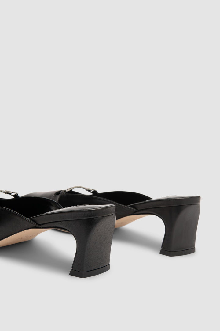 Leda Black Lamb Nappa Leather Mule