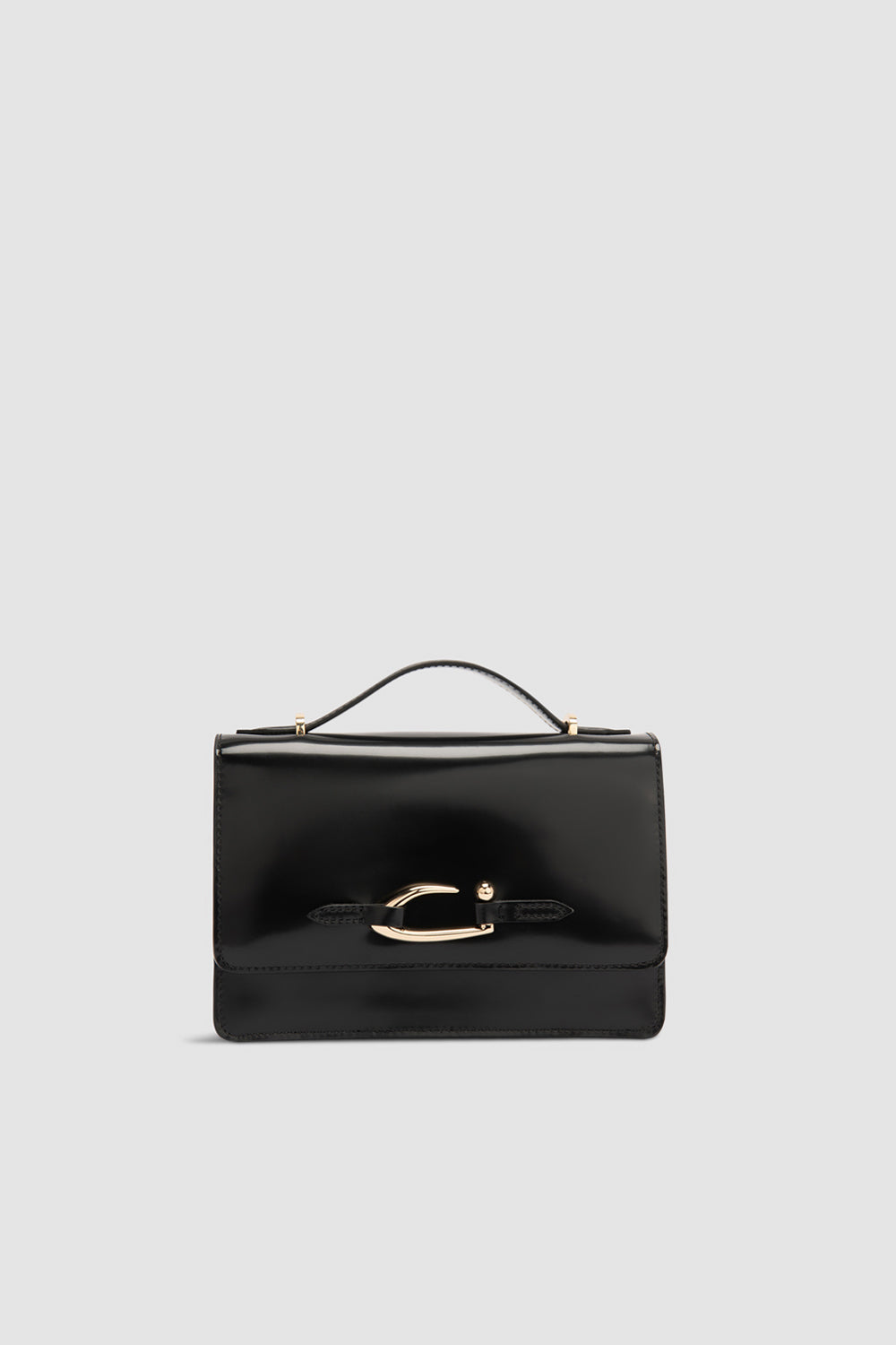 Nara Black Semi Patent Leather Crossbody Bag