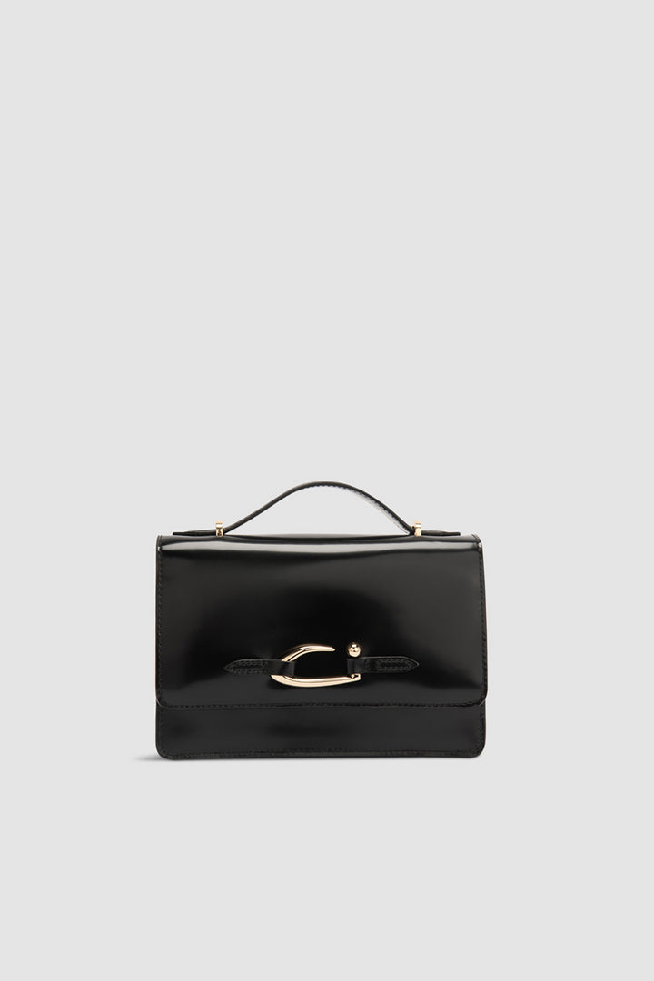 Nara Black Semi Patent Leather Crossbody Bag