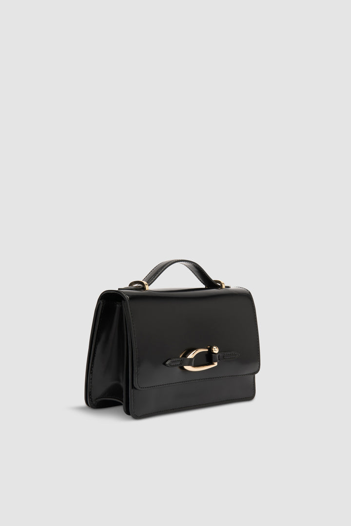 Nara Black Semi Patent Leather Crossbody Bag