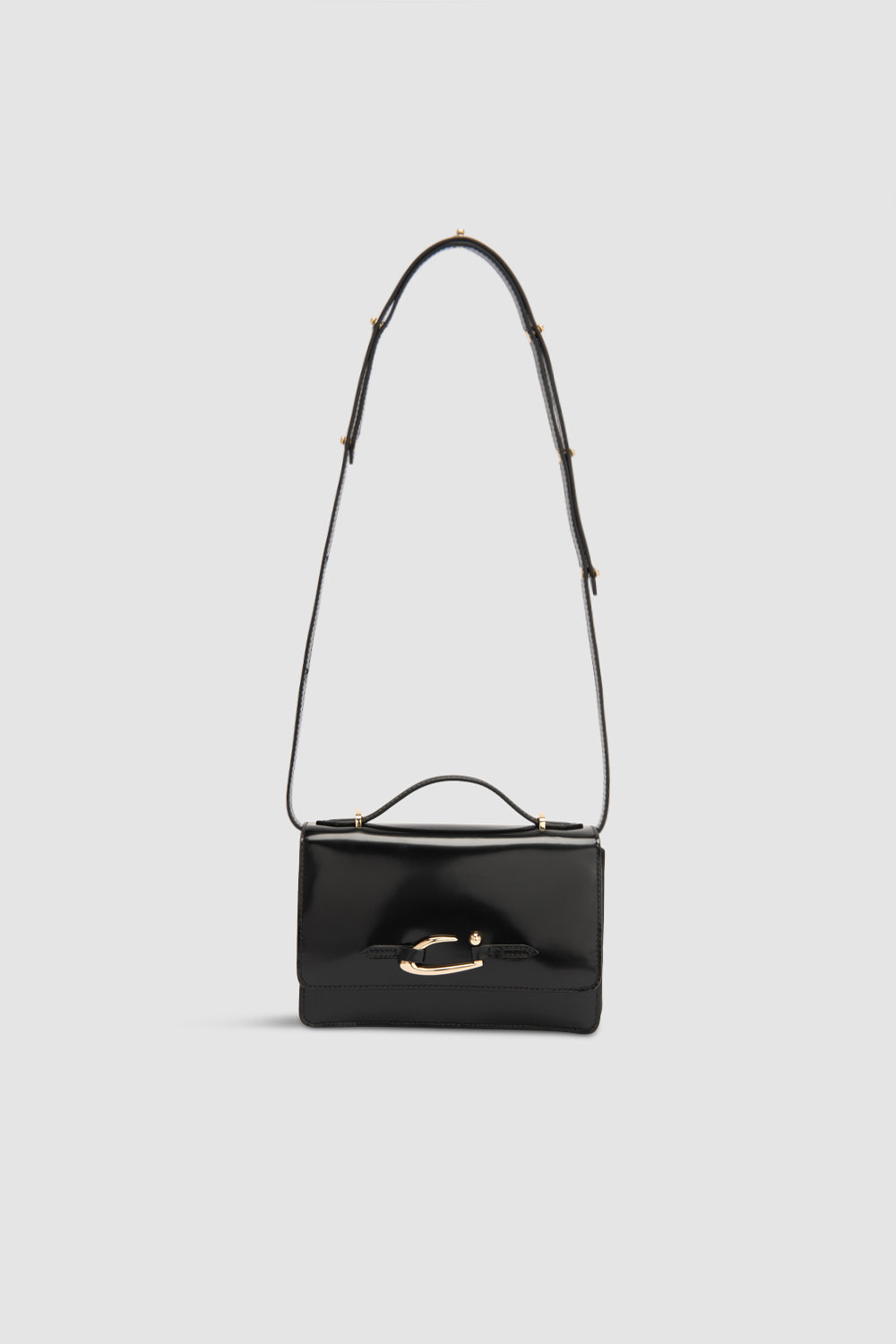 Nara Black Semi Patent Leather Crossbody Bag