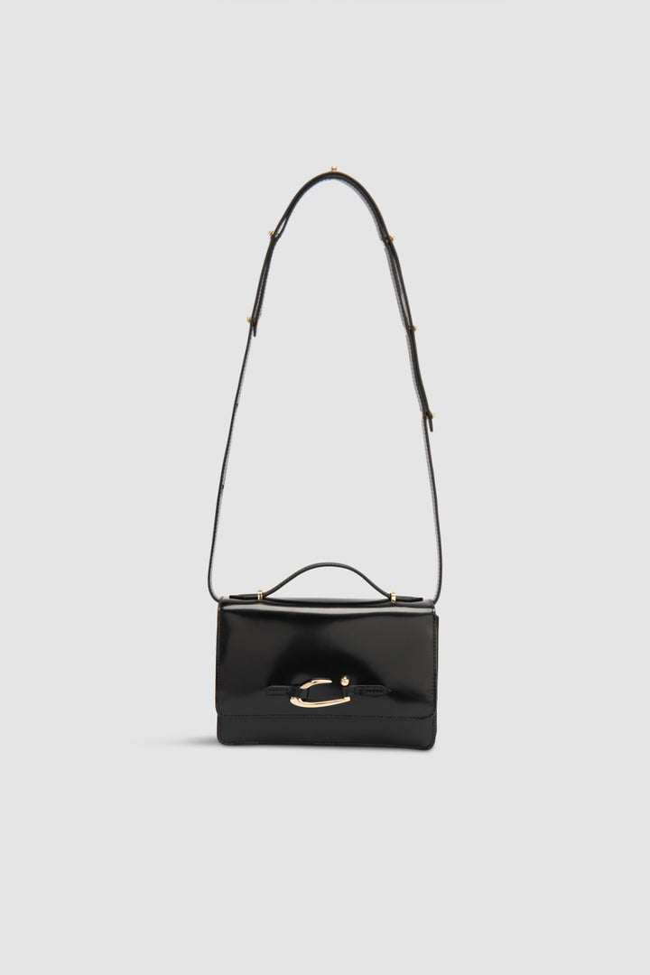 Nara Black Semi Patent Leather Crossbody Bag