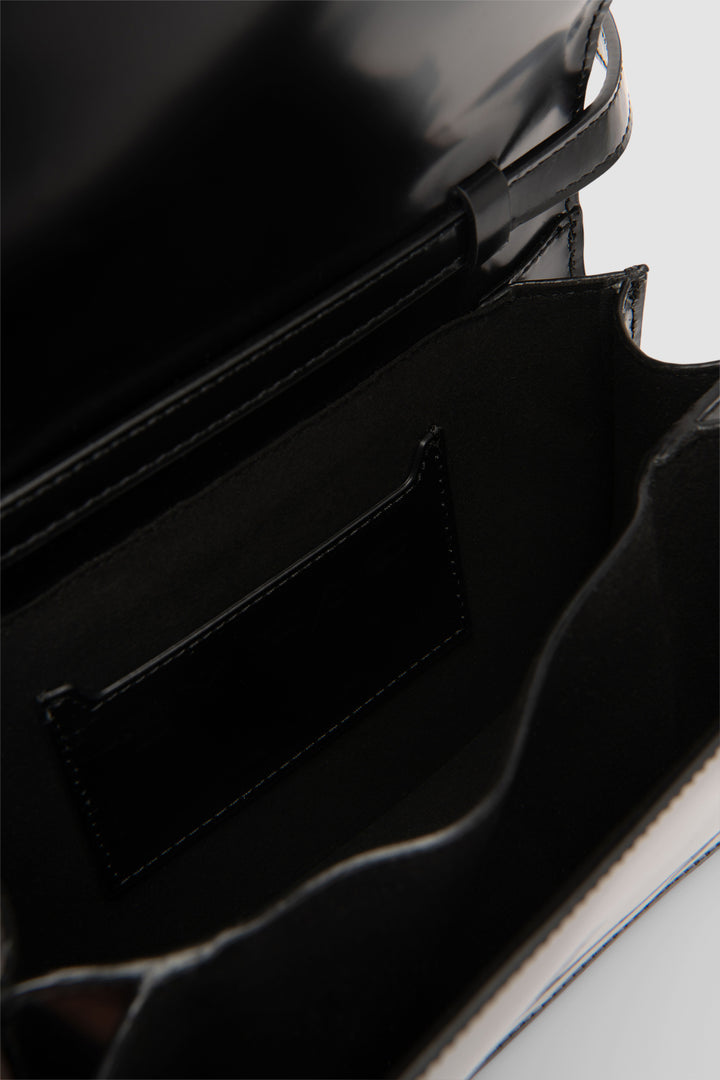 Nara Black Semi Patent Leather Crossbody Bag