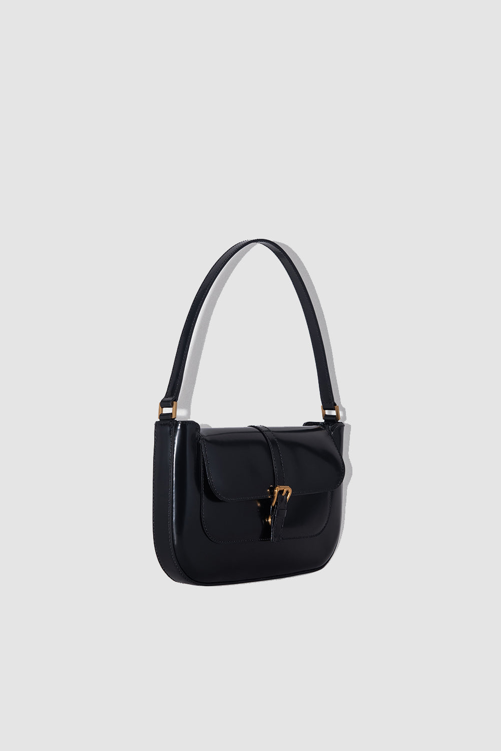 Miranda Black Semi Patent Leather Shoulder Bag