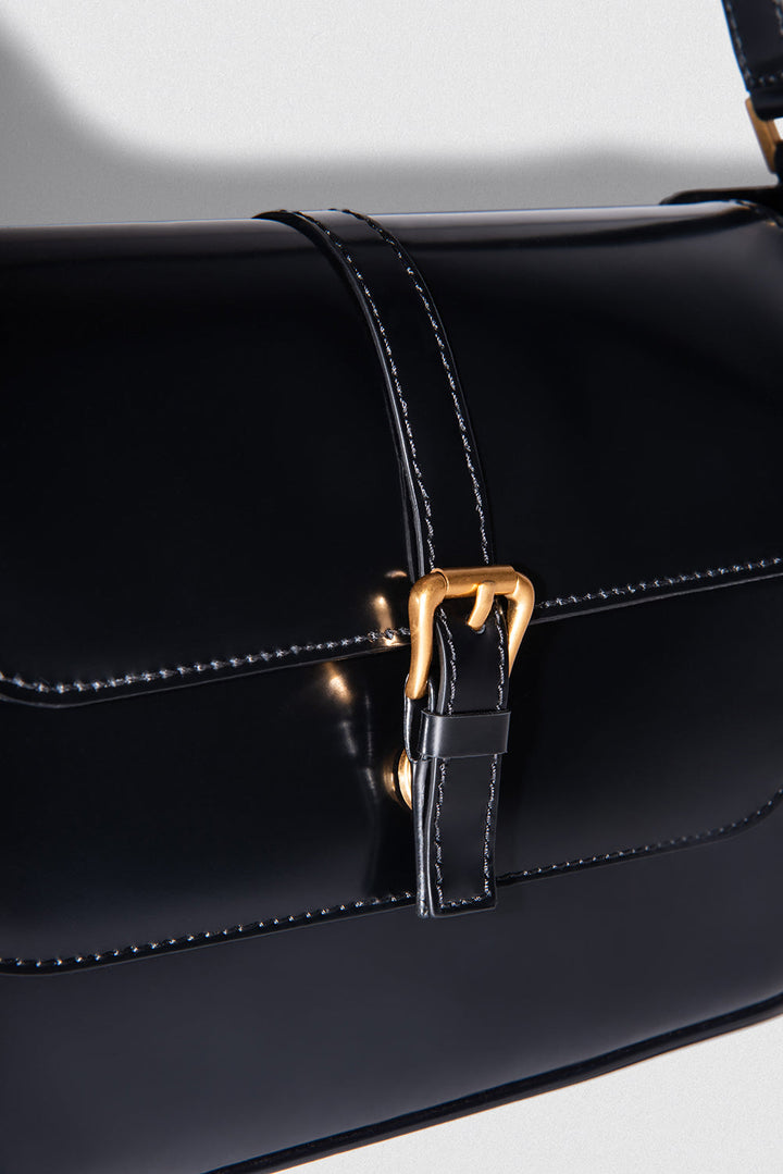 Miranda Black Semi Patent Leather Shoulder Bag