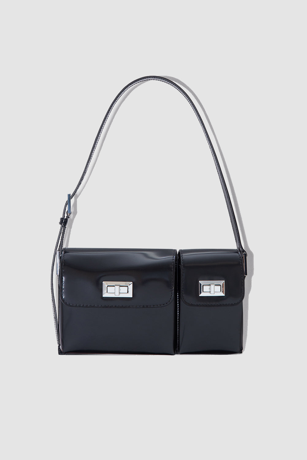 Billy Black Semi Patent Leather Shoulder Bag - Main Image