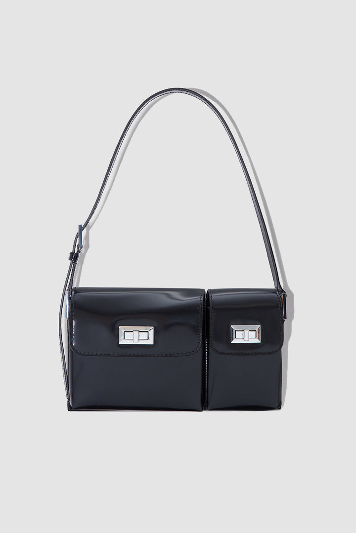 Billy Black Semi Patent Leather Shoulder Bag