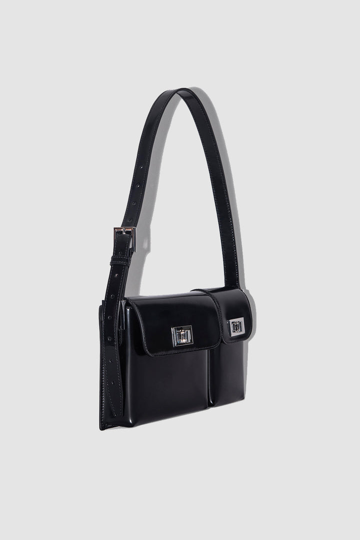 Billy Black Semi Patent Leather Shoulder Bag