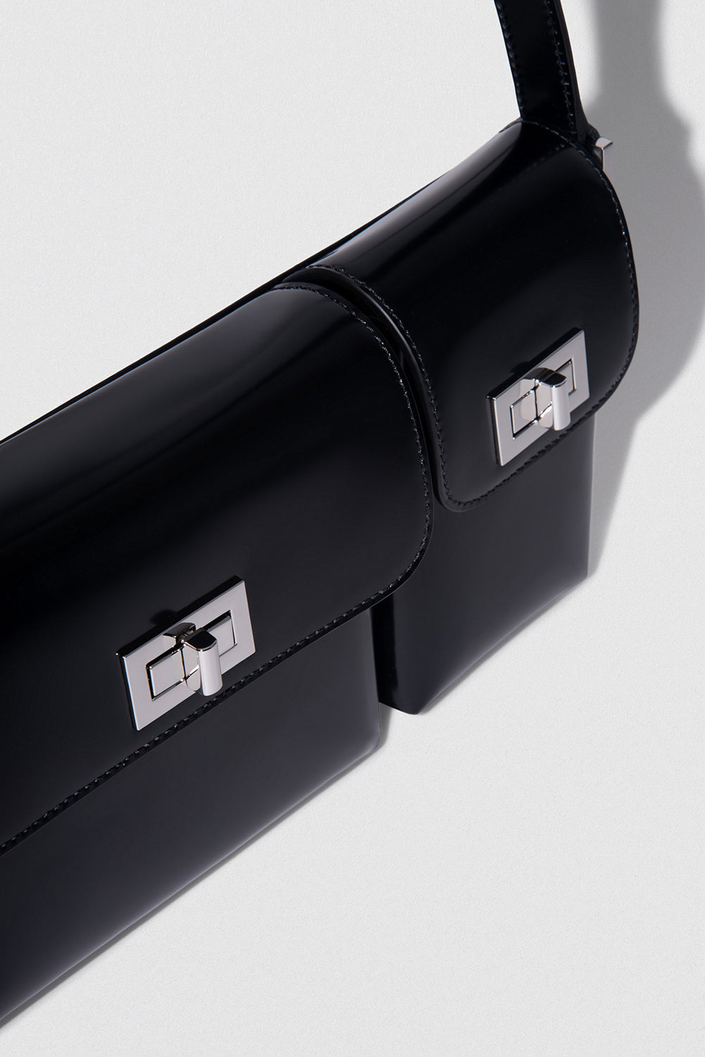 Billy Black Semi Patent Leather Shoulder Bag