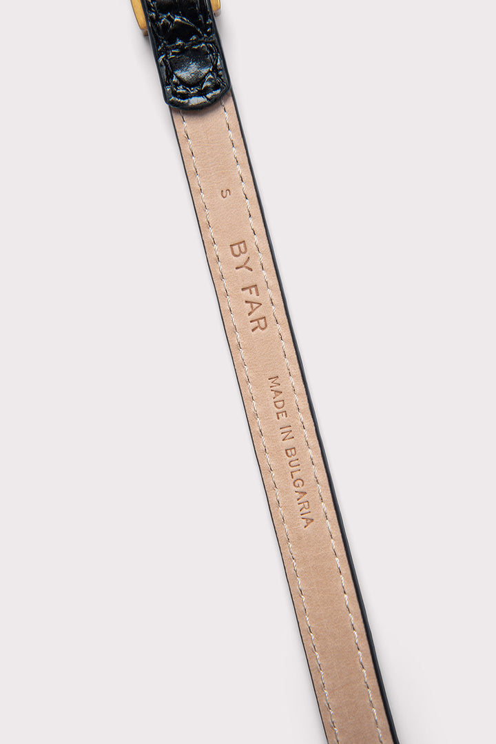 Vic Black Circular Croco Embossed Leather Belt