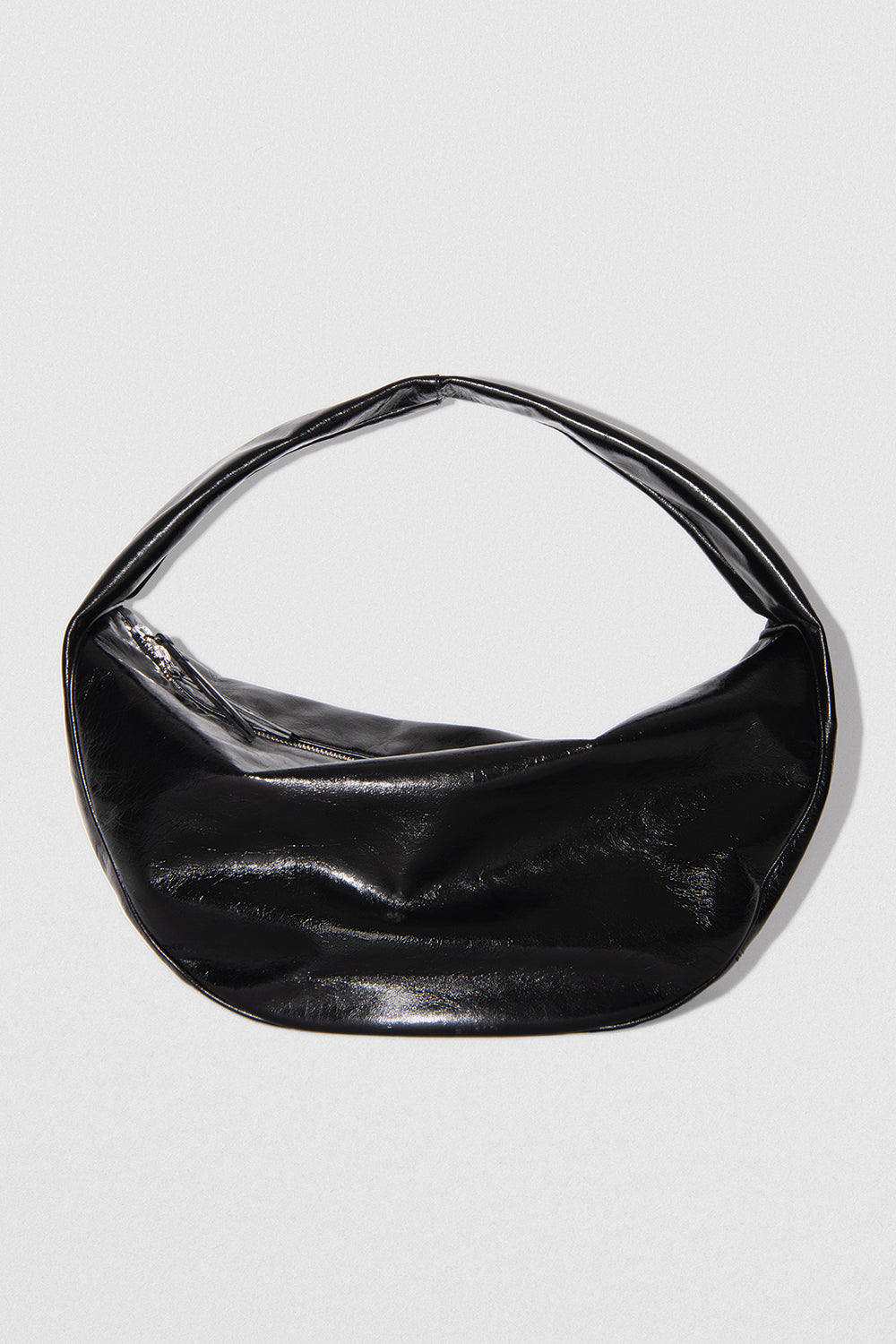 Maxi Cush Black Creased Leather Shoulder Bag