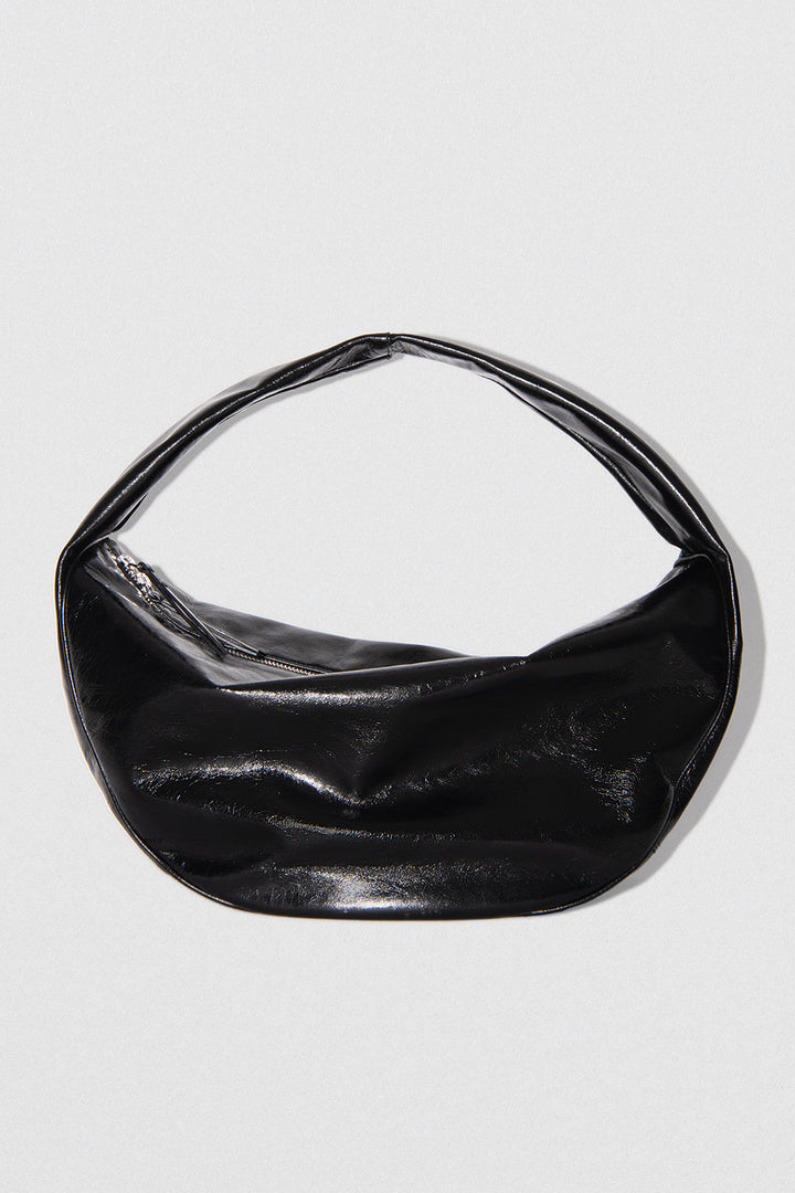 Maxi Cush Black Creased Leather Shoulder Bag