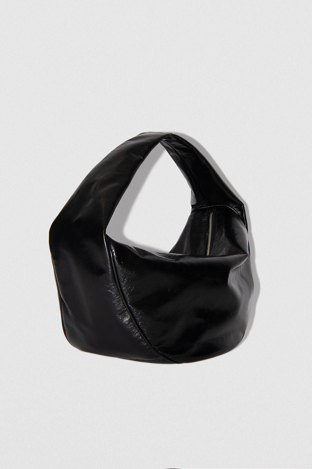 Maxi Cush Black Creased Leather Shoulder Bag