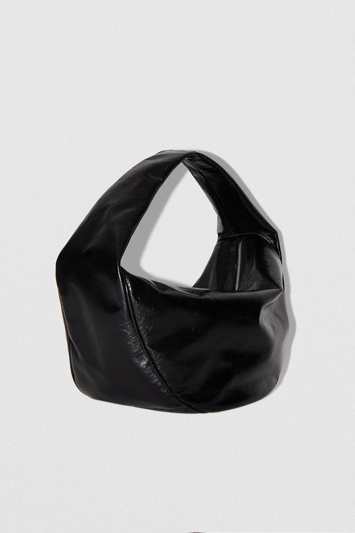 Maxi Cush Black Creased Leather Shoulder Bag