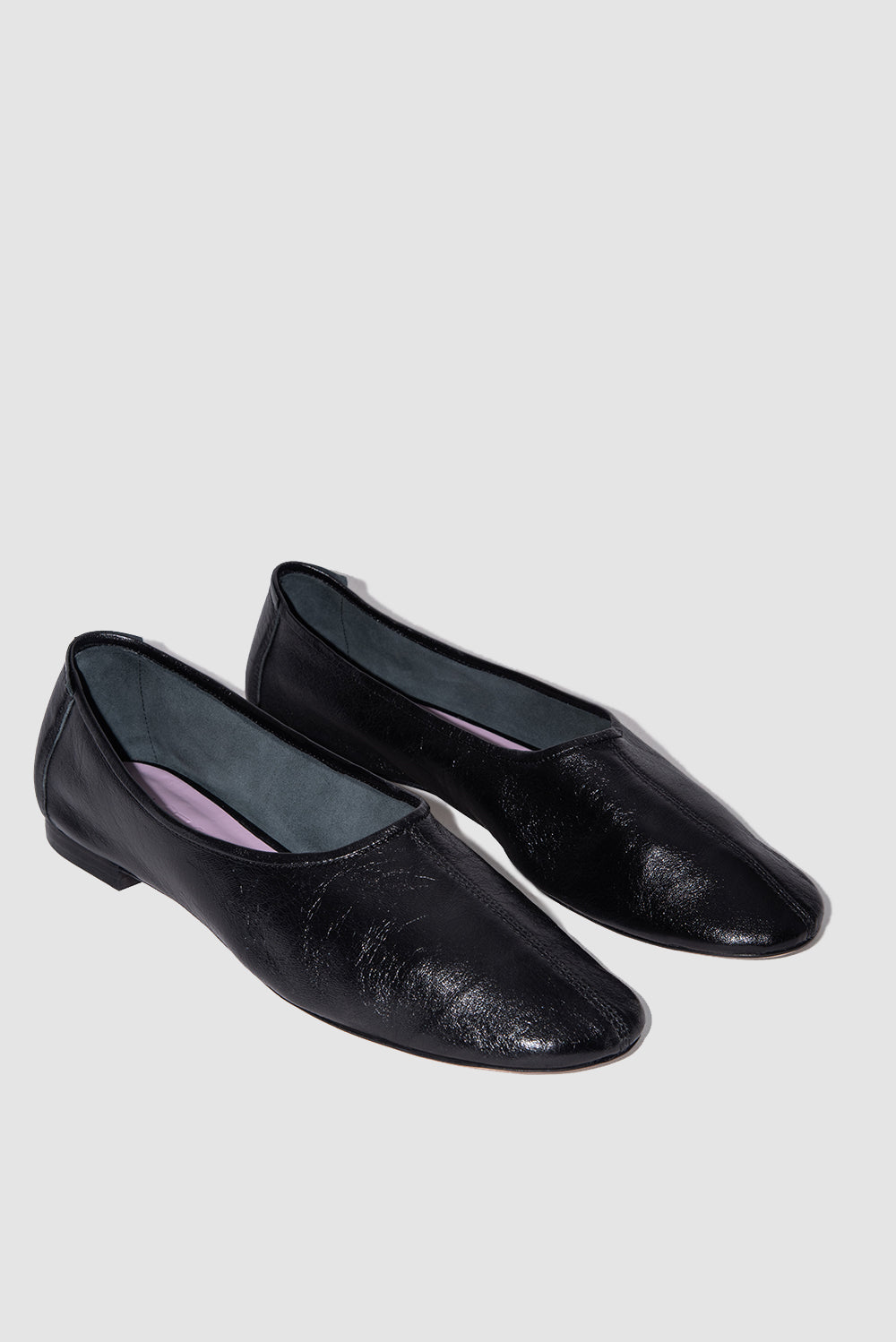 Prudence Black Creased Leather Ballet Flat