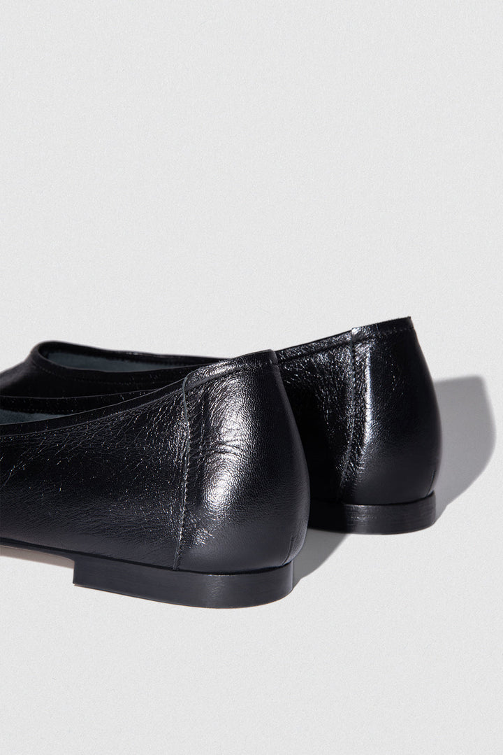 Prudence Black Creased Leather Ballet Flat