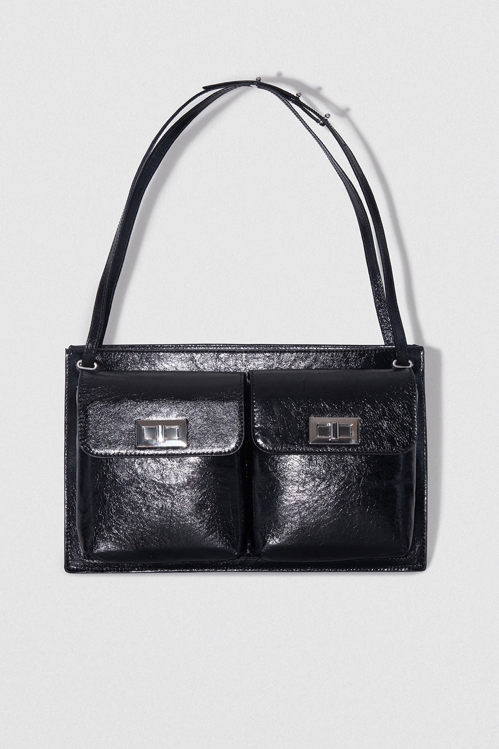 Billy Tote Black Creased Leather Shoulder Bag