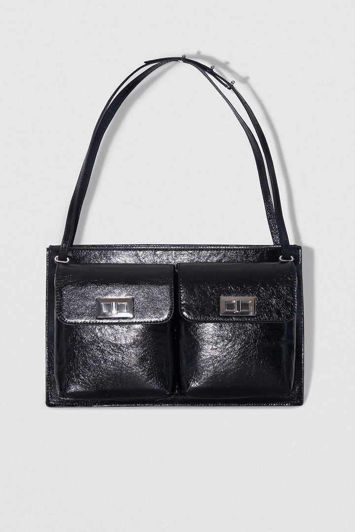 Billy Tote Black Creased Leather Shoulder Bag