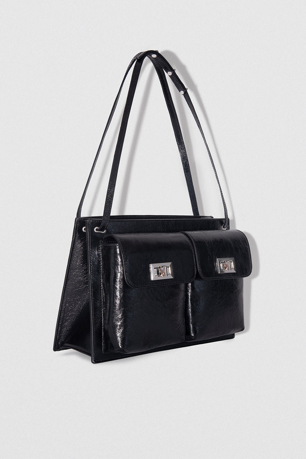 Billy Tote Black Creased Leather Shoulder Bag