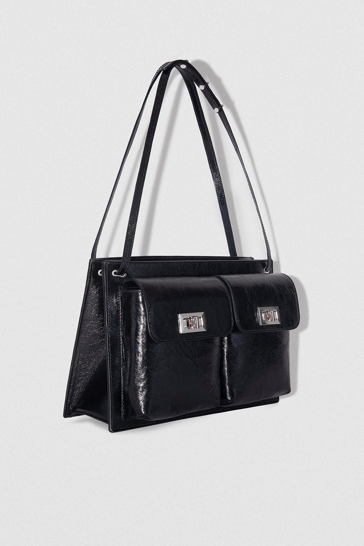 Billy Tote Black Creased Leather Shoulder Bag