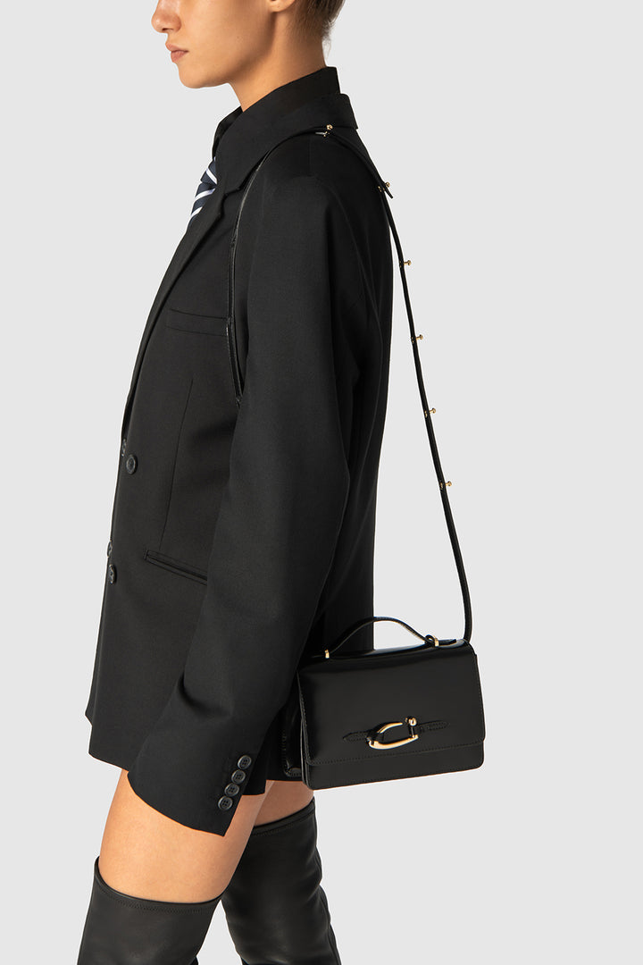 Nara Black Semi Patent Leather Crossbody Bag