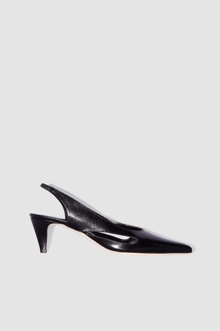 Runa Black Creased Calf Leather Slingback Pump