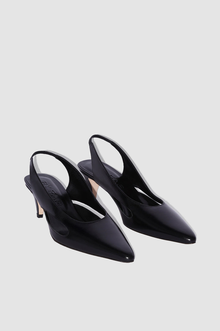 Runa Black Creased Calf Leather Slingback Pump