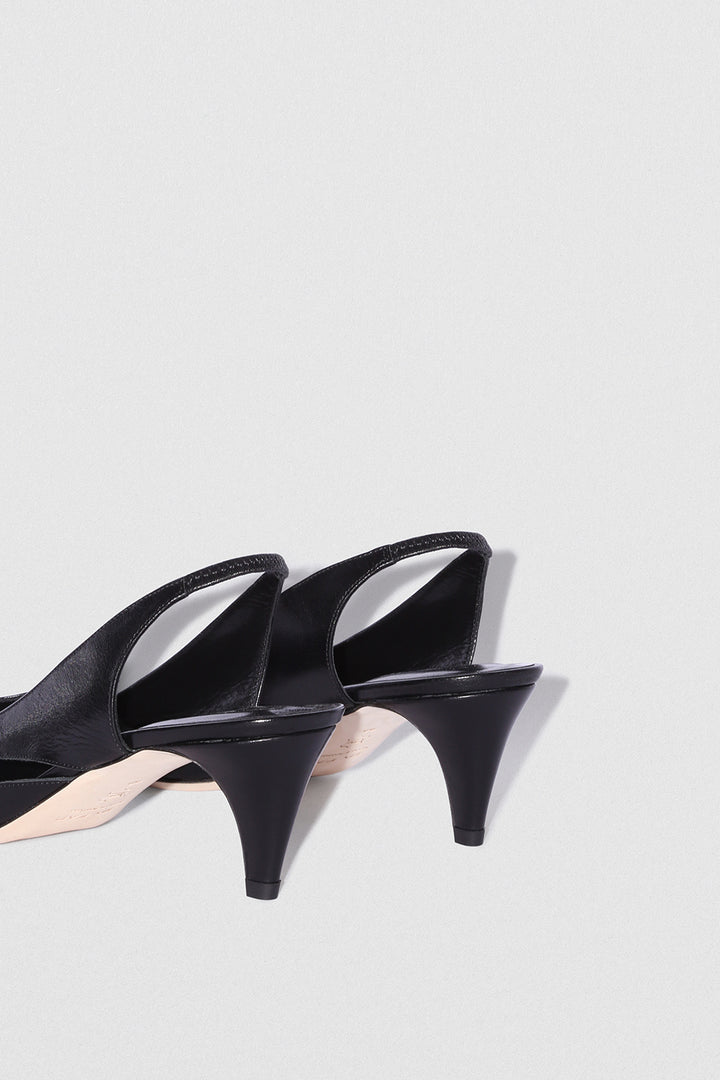 Runa Black Creased Calf Leather Slingback Pump