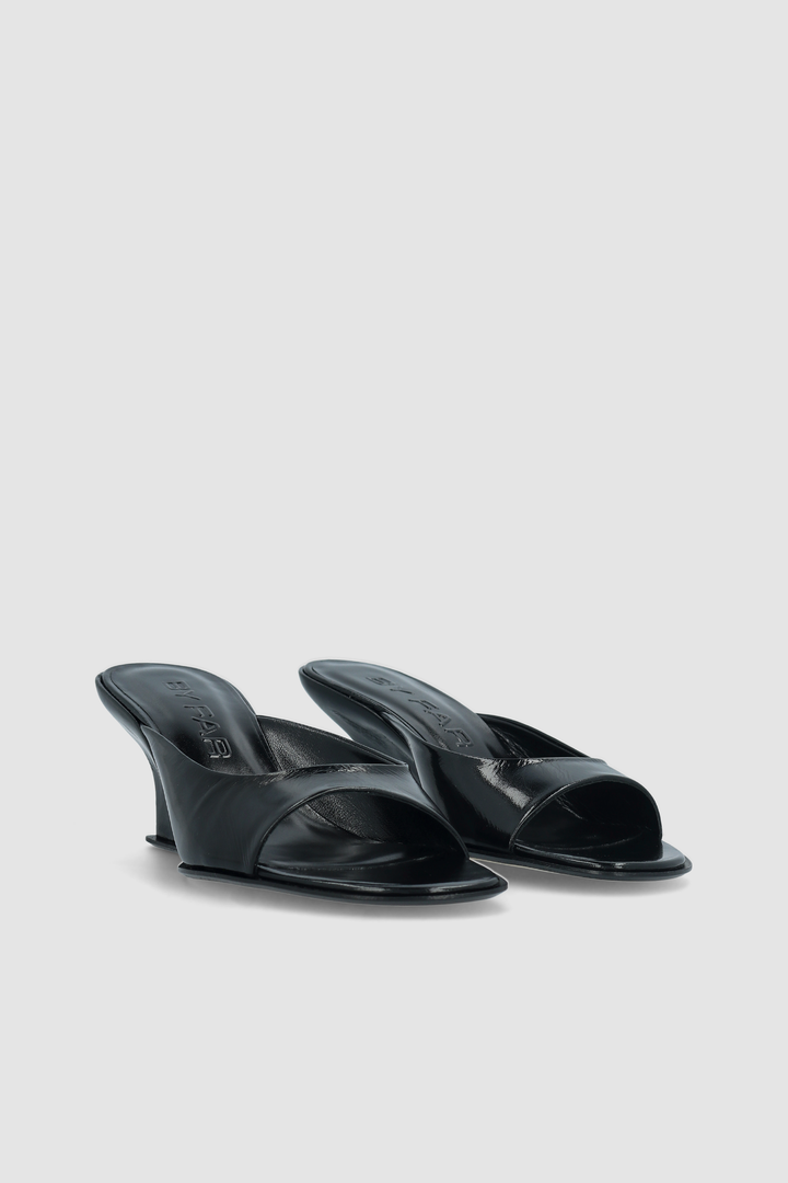 Caroo Black Glossed Nappa Leather Mule